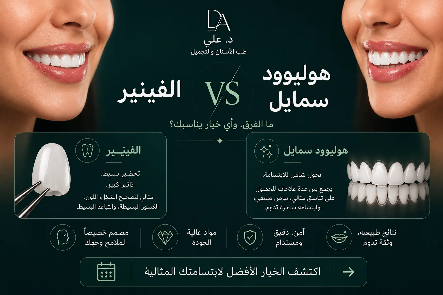 استشارة تصميم ابتسامة تقارن بين الفينير وابتسامة هوليود